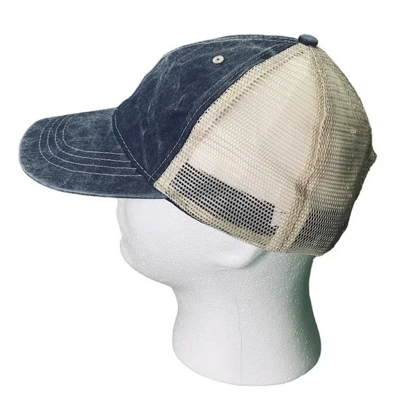 Acid Washed Mesh Twill Cap Adjustable Snapback Hat Baseball Blue Beige - Picture 2 of 6